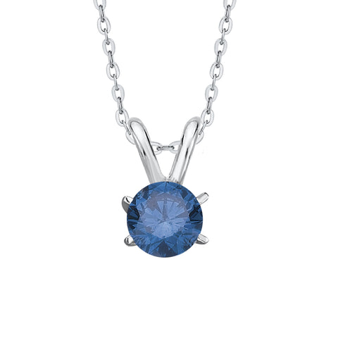 1 ct. Blue - SI3 Round Brilliant Cut Diamond Solitaire Pendant Necklace in 14K Gold