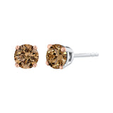KATARINA Brown / Champagne Round Brilliant Cut Diamond Earring Studs