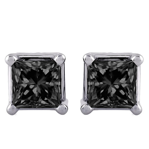 KATARINA Princess Cut Black Diamond Earring Studs