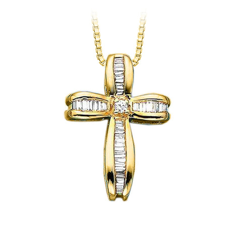 KATARINA Round and Baguette Cut Diamond Cross Pendant Necklace (3/8 cttw)
