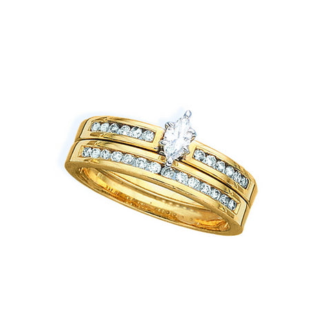 KATARINA Channel Set Marquise Cut Diamond Engagement Ring with Matching Band (3/8 cttw)