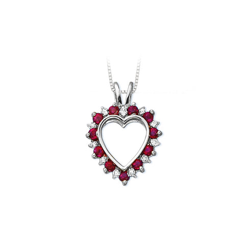 KATARINA Alternating Diamond and Ruby Heart Pendant Necklace (1/20 cttw, JK, I1/I2)
