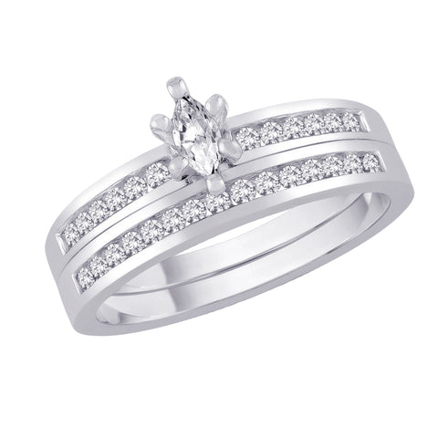 KATARINA Channel Set Marquise Cut Diamond Engagement Ring with Matching Band (3/8 cttw)