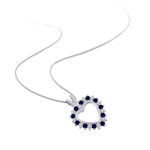 KATARINA Diamond with Alternating Sapphire Heart Pendant Necklace (1/20 cttw)