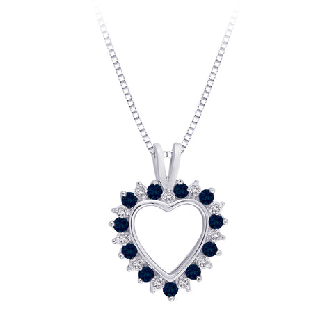 KATARINA Diamond with Alternating Sapphire Heart Pendant Necklace (1/20 cttw)