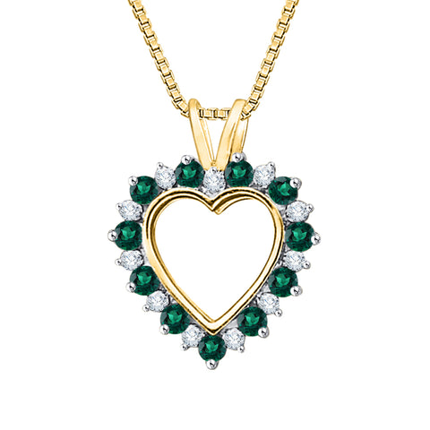 KATARINA 5/8 cttw Diamond with Alternating Emerald Heart Pendant Necklace