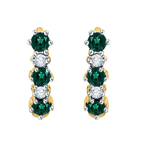 KATARINA Alternating Diamond with Emerald J-Hoop Earrings (1/3 cttw)