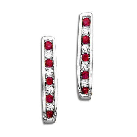 KATARINA Alternating Diamond with Ruby J-Hoop Earrings (1/5 cttw)
