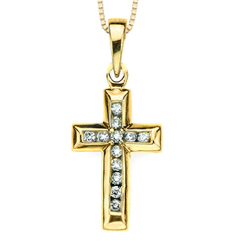 KATARINA 1/8 cttw Channel Set Diamond Cross Pendant Necklace GH, I2/I3