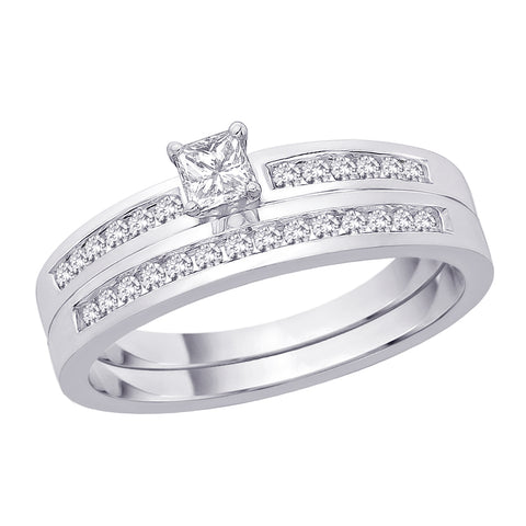 KATARINA Princess Cut Diamond Engagement Ring with Center and Matching Band (3/8 cttw)