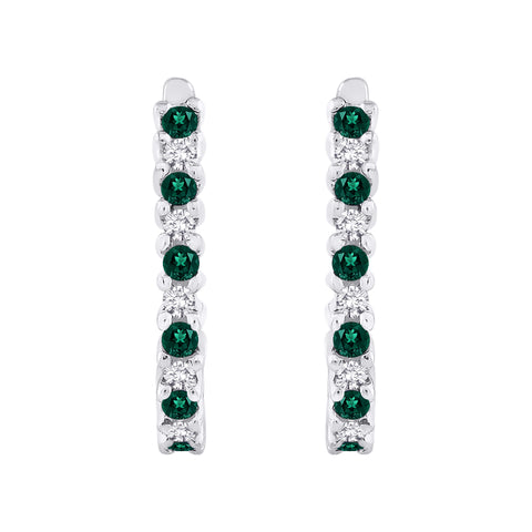 KATARINA Diamond with Emerald J-Hoop Earrings (1/5 cttw)