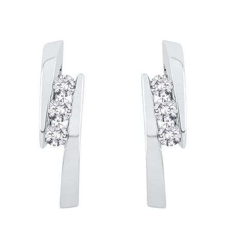 KATARINA Bezel set Bypass Style Three Diamond Earrings (1/4 cttw)