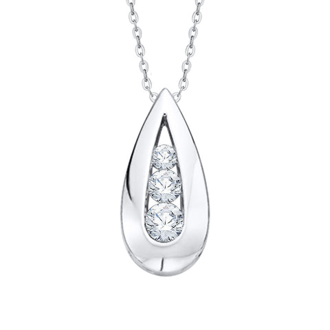 KATARINA Tear Drop Three Diamond Pendant Necklace (1/3 cttw)