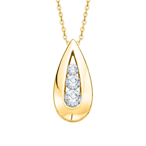 KATARINA Tear Drop Three Diamond Pendant Necklace (1/3 cttw)