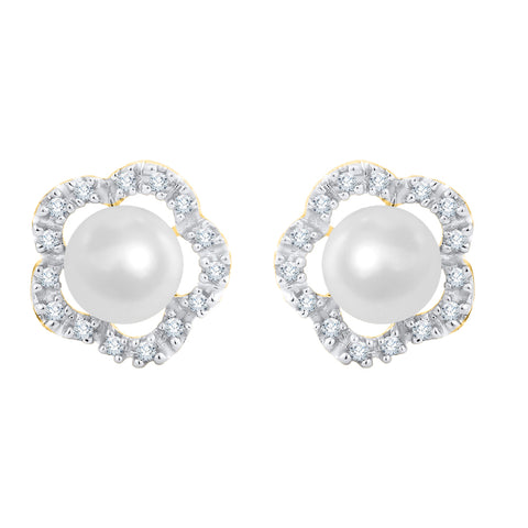 KATARINA Fresh Water Cultured Pearl and Diamond Fashion Earrings (1/6 cttw, GH, I2-I3)