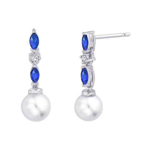 KATARINA Cultured Freshwater Pearl and Diamond Sapphire Earrings (1/20 cttw)