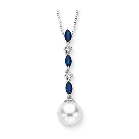 KATARINA Diamond Jewelry Set with Fresh Water Pearl and Sapphire (0.08 cttw)