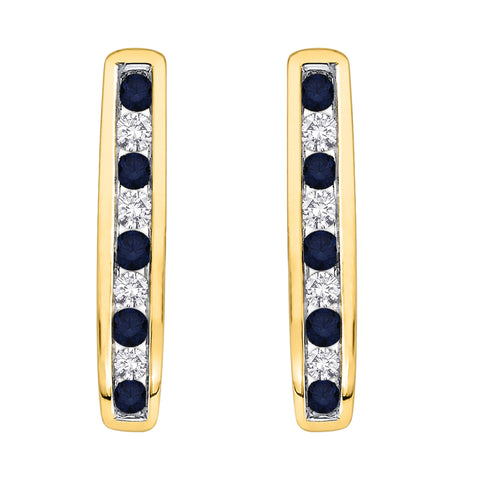 KATARINA Diamond with Alternating Sapphire J-Hoop Earrings (1/2 cttw)