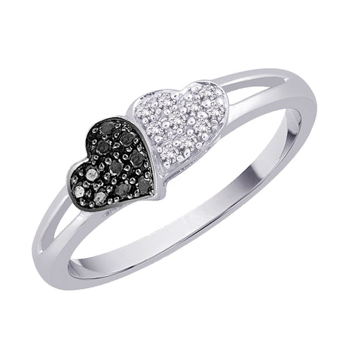 KATARINA Black and White Diamond Heart Promise Ring (1/10 cttw)