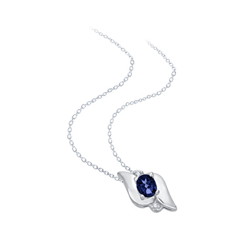 KATARINA Oval Shape Sapphire and Diamond Accent Pendant Necklace (1/3 cttw)