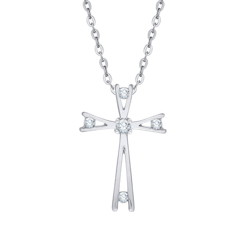 KATARINA Bezel Set Diamond Cross Pendant Necklace (1/10 cttw)