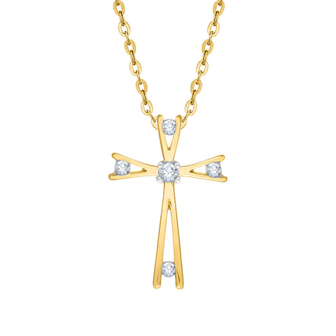 KATARINA Bezel Set Diamond Cross Pendant Necklace (1/10 cttw)
