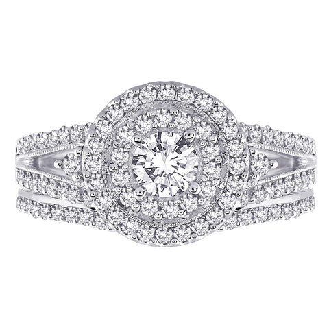 KATARINA Halo Diamond Engagement Ring with Matching Band (1 1/4 cttw)