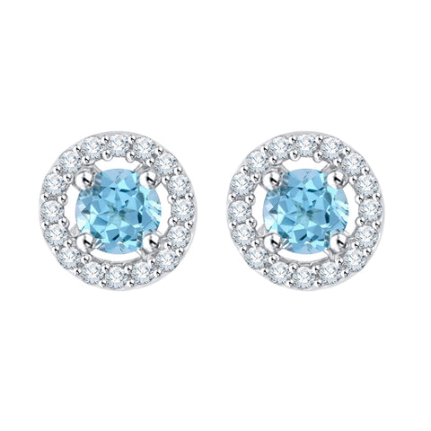 KATARINA 7/8 cttw Diamond and  Blue Topaz Halo Earrings