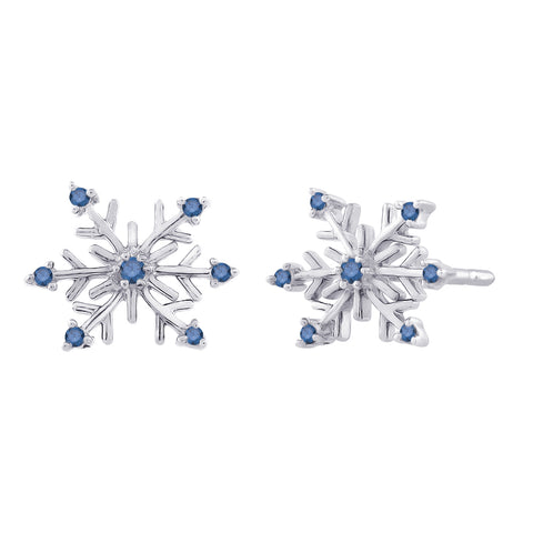 KATARINA Blue Diamond ''Snow Flake'' Earrings and Pendant with Box Chain Set (1/5 cttw)