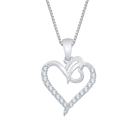 KATARINA Diamond Double Heart Pendant Necklace (1/8 cttw)