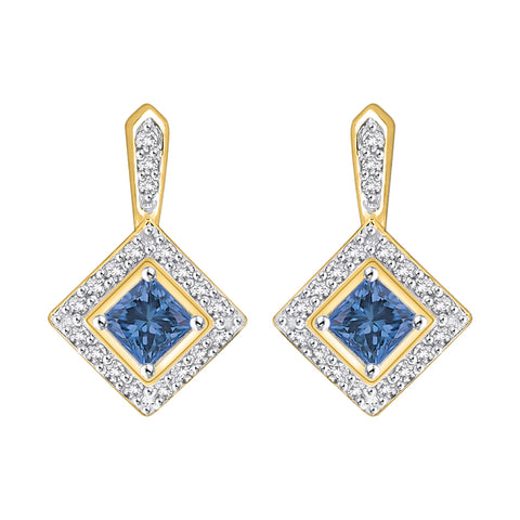 KATARINA 1 1/10 cttw Blue and White Diamond Halo Fashion Earrings