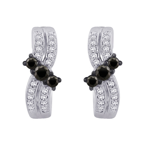 KATARINA Black and White Diamond Huggie Earrings (1/2 cttw)