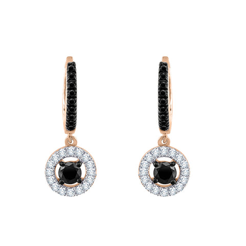 KATARINA Black and White Diamond Huggie Dangle Earrings (3/4 cttw)