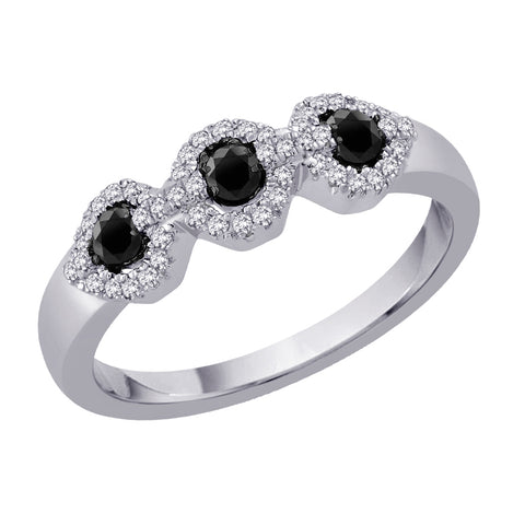 KATARINA Black and White Diamond Fashion Ring (1/3 cttw)