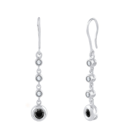KATARINA Black and White Diamond Bezel Set Dangle Earrings (1/4 cttw)