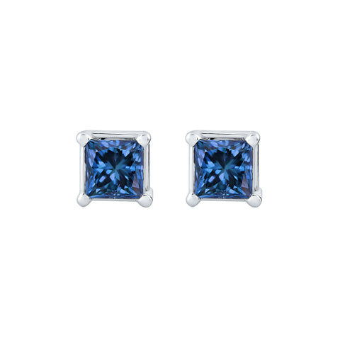 KATARINA Princess Cut Blue Diamond Earring Studs