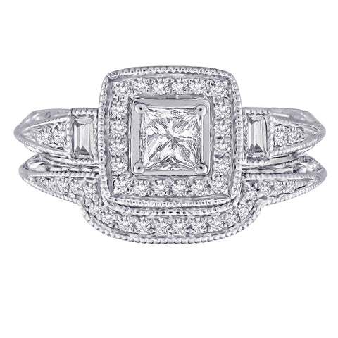 KATARINA Multi Diamond Bridal Engagement Ring with Matching Band (3/4 cttw)