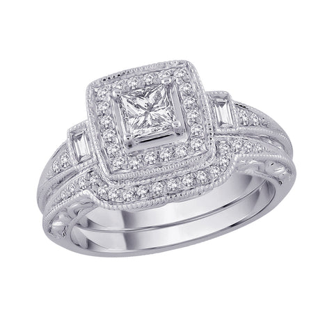KATARINA Multi Diamond Bridal Engagement Ring with Matching Band (3/4 cttw)