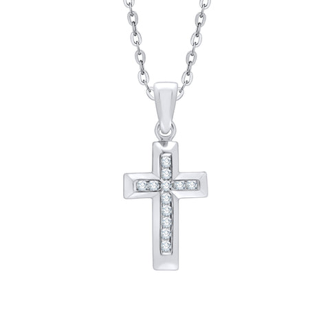 KATARINA Channel Set Diamond Cross Pendant Necklace (1/10 cttw)