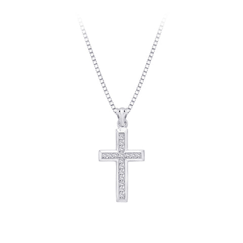 KATARINA 1/4 cttw Channel Set Diamond Cross Pendant Necklace JK-SI3