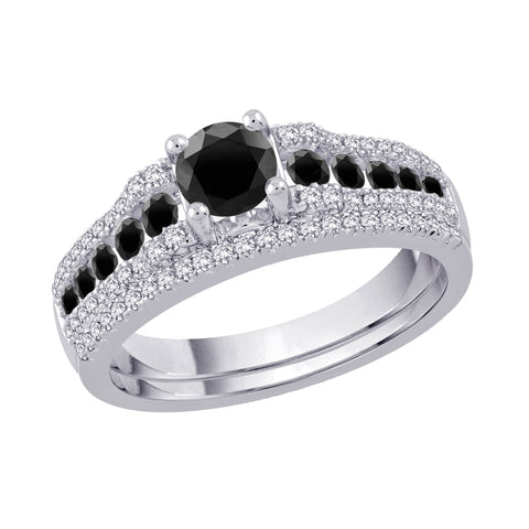 KATARINA Black and White Diamond Bridal Engagement Set (1 1/10 cttw)