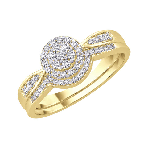 KATARINA Cluster Halo Diamond Bridal Engagement Ring with Matching Band (1/3 cttw)