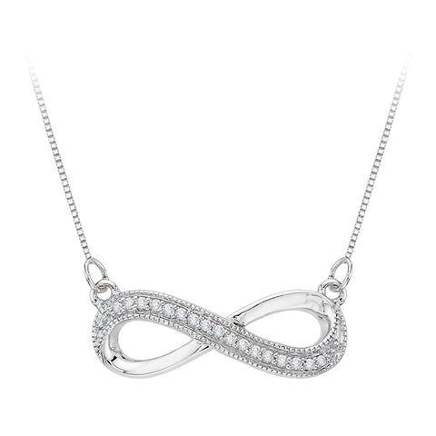 KATARINA Diamond Infinity Bracelet and Pendant with Box Chain Set (1/8 cttw)