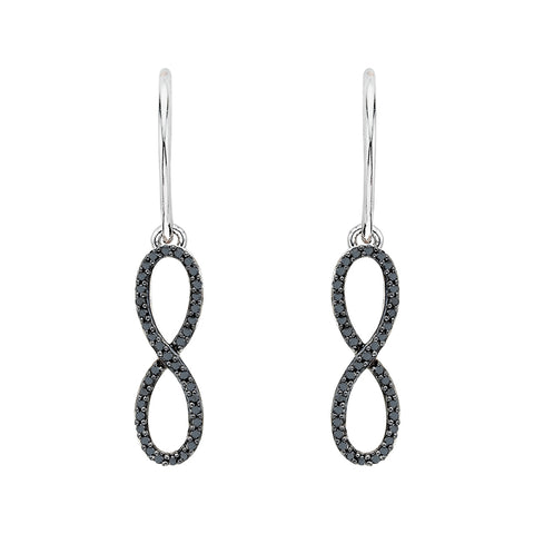 KATARINA Black Diamond Infinity Earrings and Pendant with Box Chain Set (1/3 cttw)