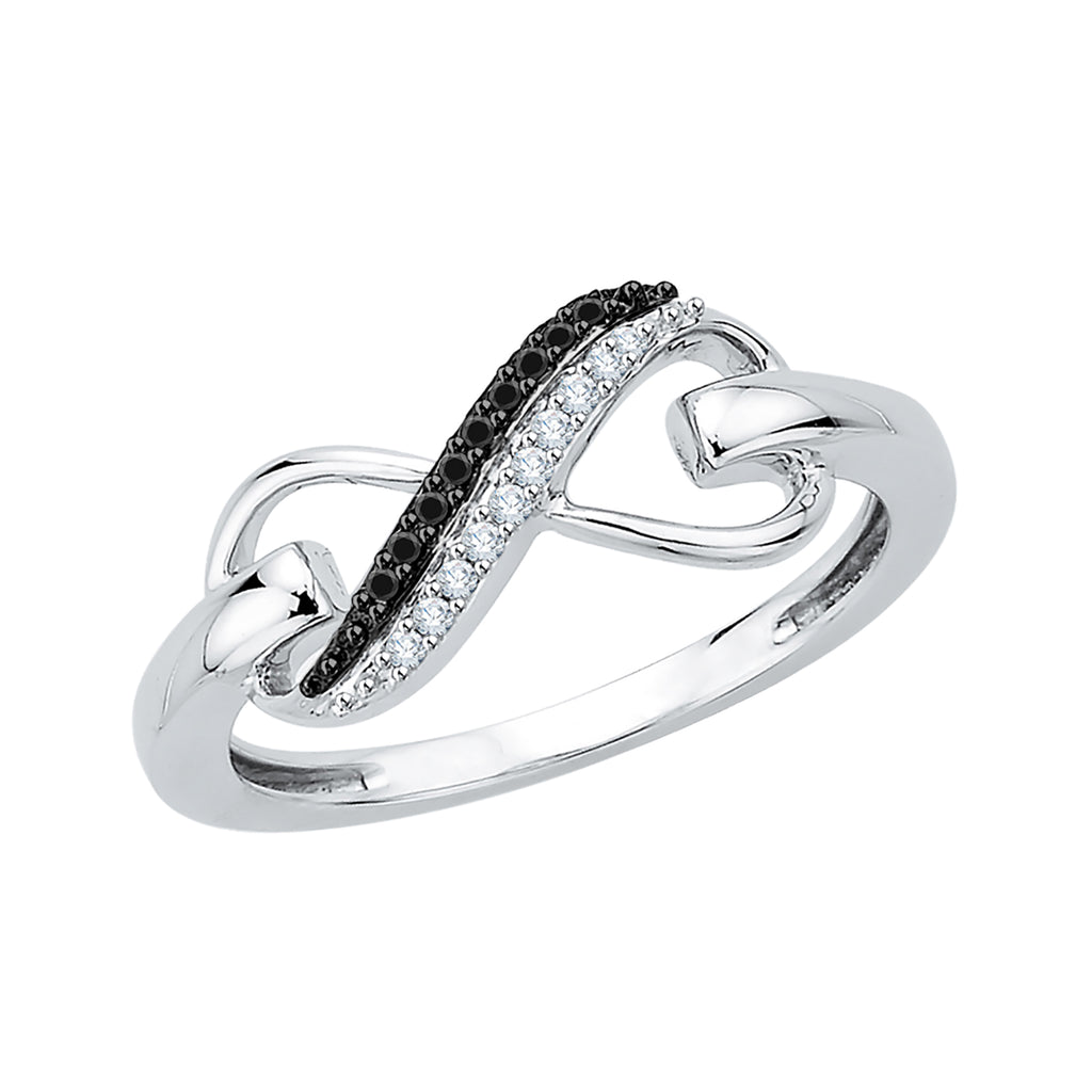 KATARINA Two Row Infinity Black and White Diamond Ring in Sterling