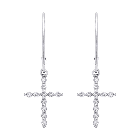 KATARINA Lever Back Diamond Cross Dangle Earrings (1/6 cttw JK, SI2/I1)