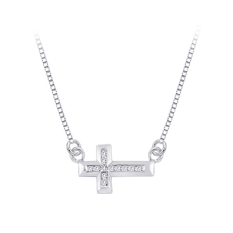 KATARINA 1/8 cttw Channel Set Diamond Sideways Cross Pendant Necklace GH, I2/I3