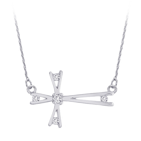 KATARINA 1/10 cttw Bezel Set Diamond Sideways Cross Pendant Necklace GH, I2/I3