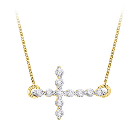 KATARINA 1/4 cttw Diamond Sideways Cross Pendant Necklace JK-I2-I3