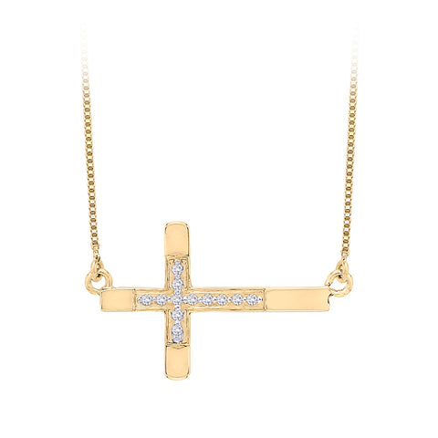 KATARINA 1/20 cttw Diamond Sideways Cross Pendant Necklace GH, I2/I3